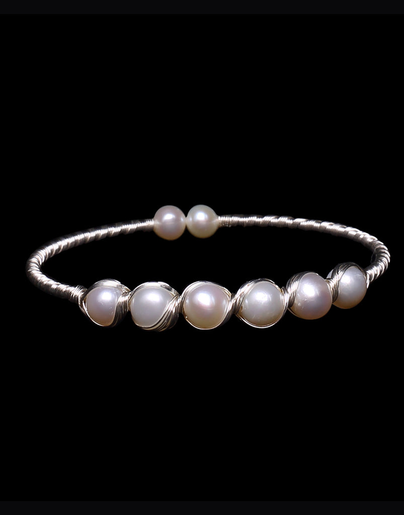 14K Gold White Freshwater Pearl Beaded Bangle Mae Bracelet - Pure Pearls