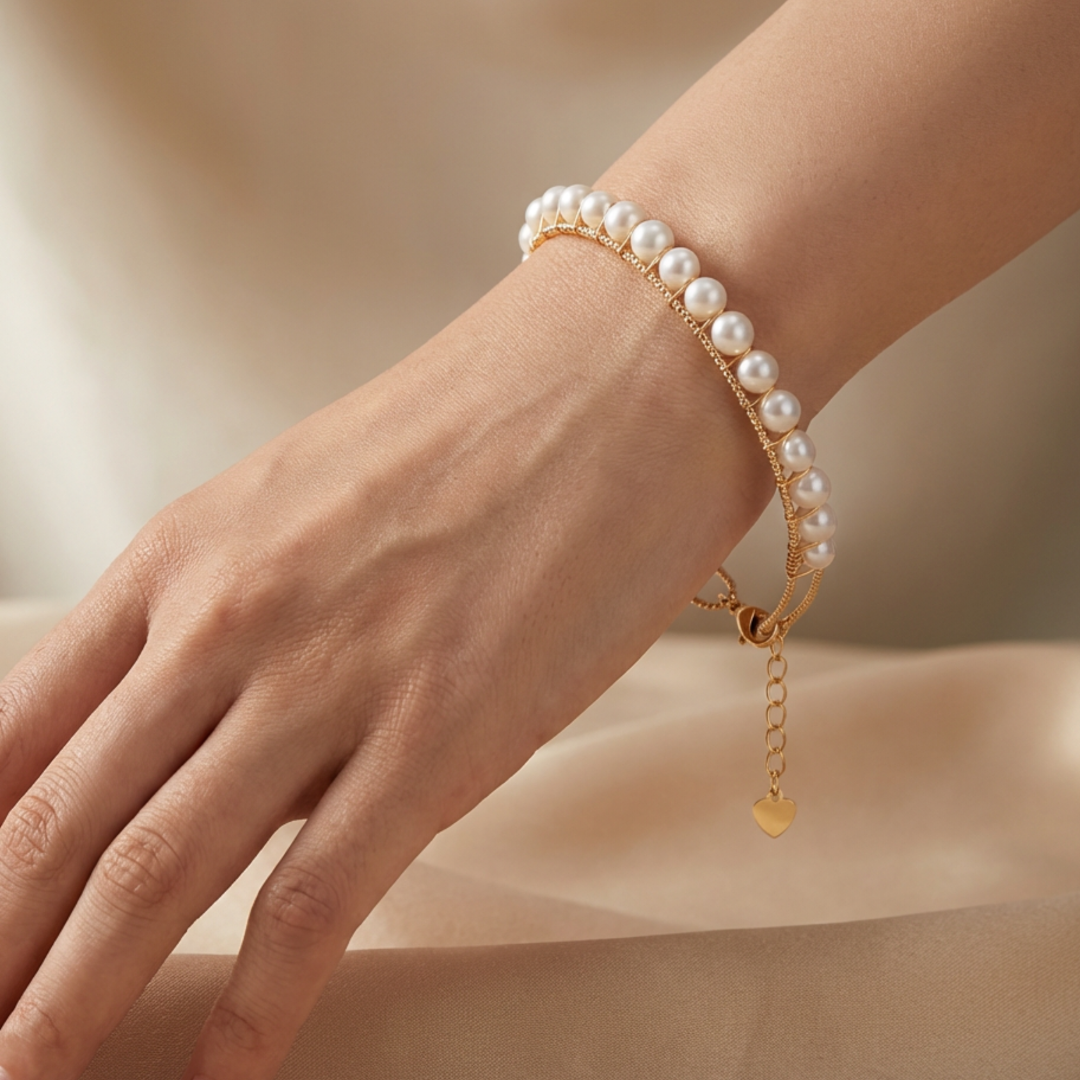 Freshwater Pearl Chain Gold Finish Bracelet