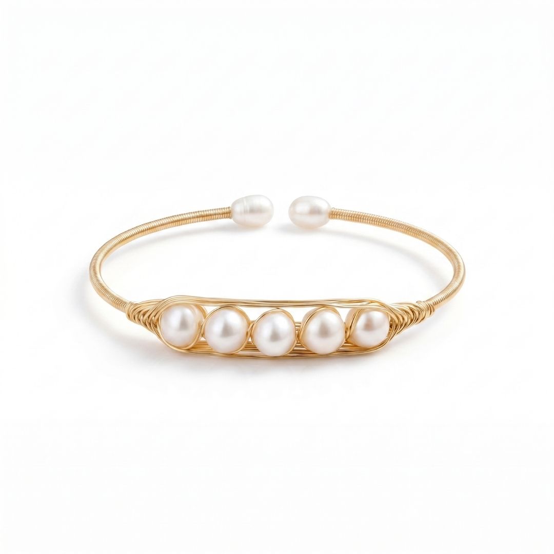 Features Five Lustrous Freshwater pearls Bracelet in Gold Finish