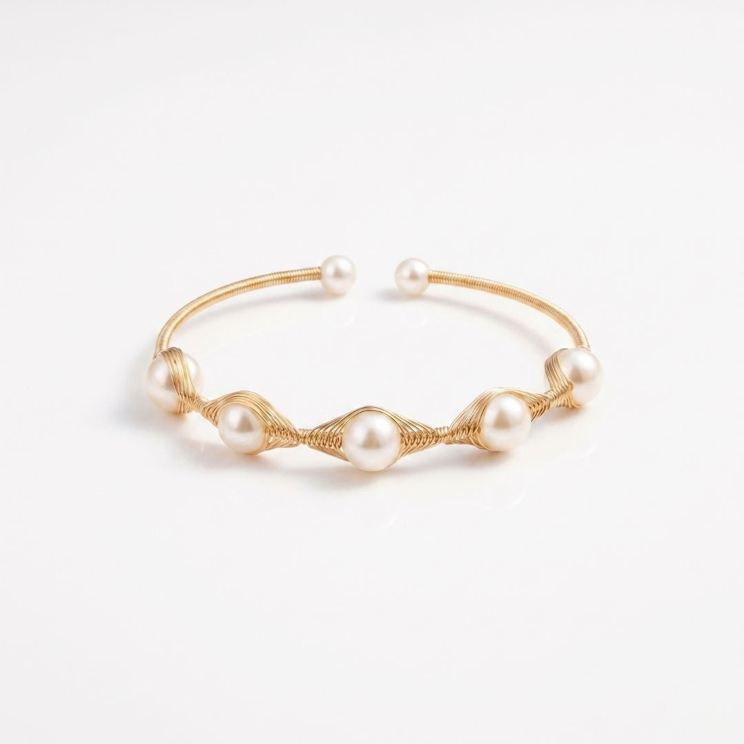 Gracefully Crafted With Five Beautiful Freshwater Pearls Bracelet Gold Finish