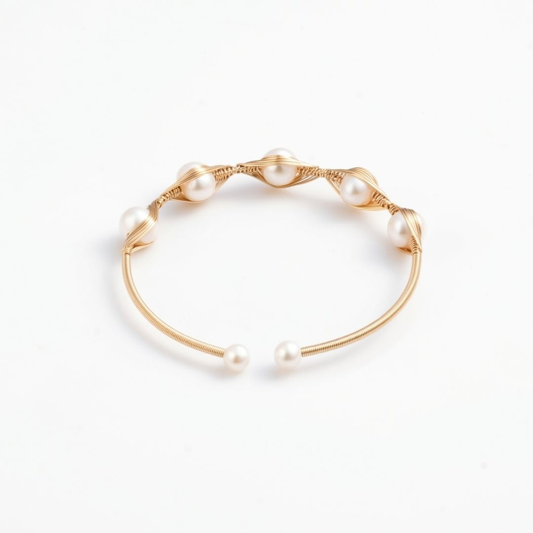 Gracefully Crafted With Five Beautiful Freshwater Pearls Bracelet Gold Finish