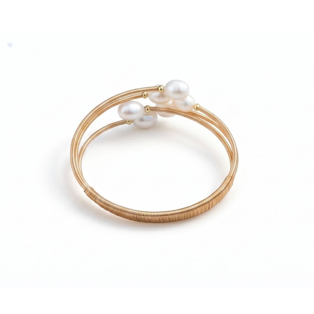 Elegant Multi-Strand Gold-Tone Design Freshwater Pearls Bracelet