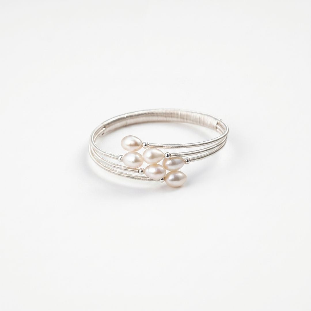 Elegant Multi-Strand White-Tone Design Freshwater Pearls Bracelet