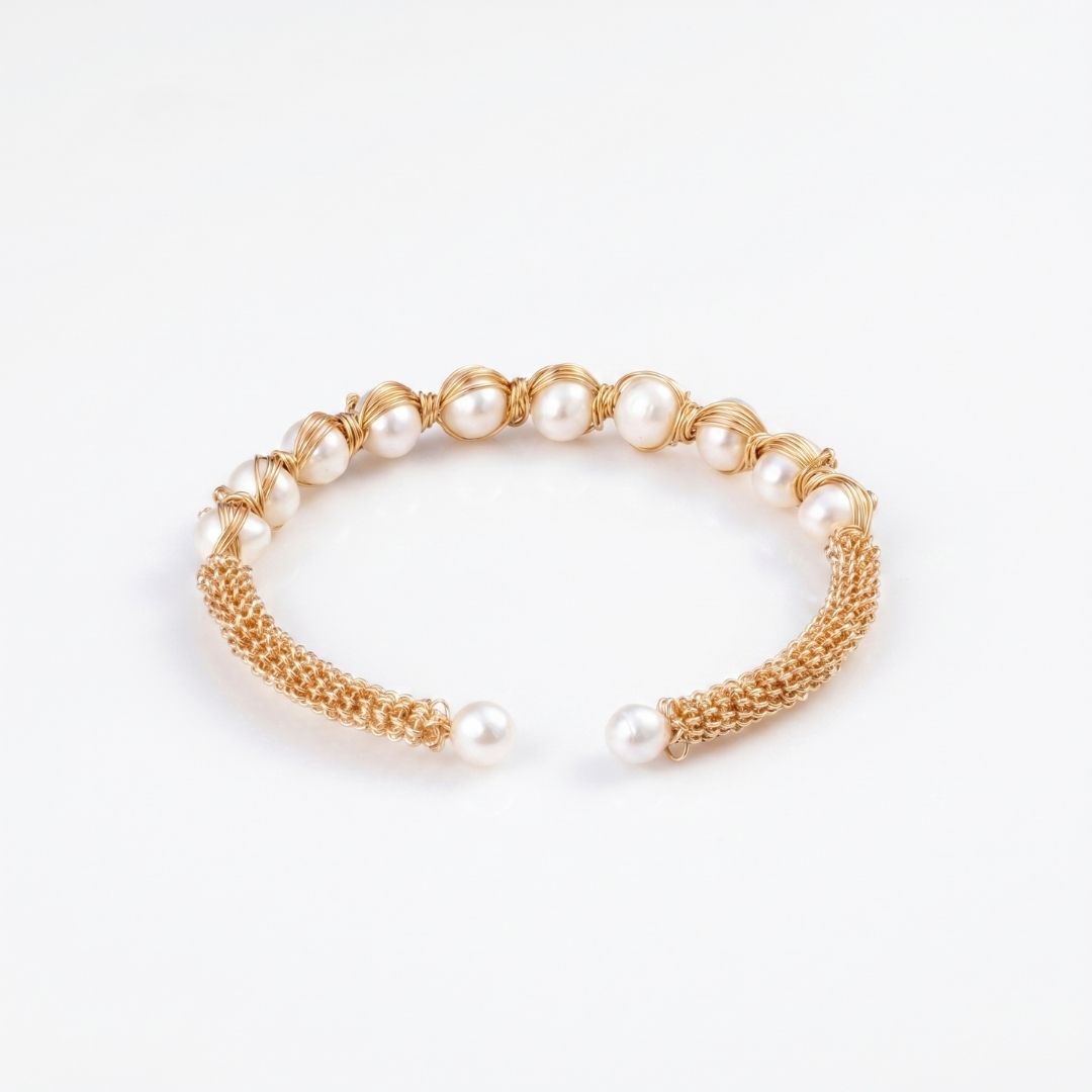 Freshwater Pearl Golden Weave Bracelet