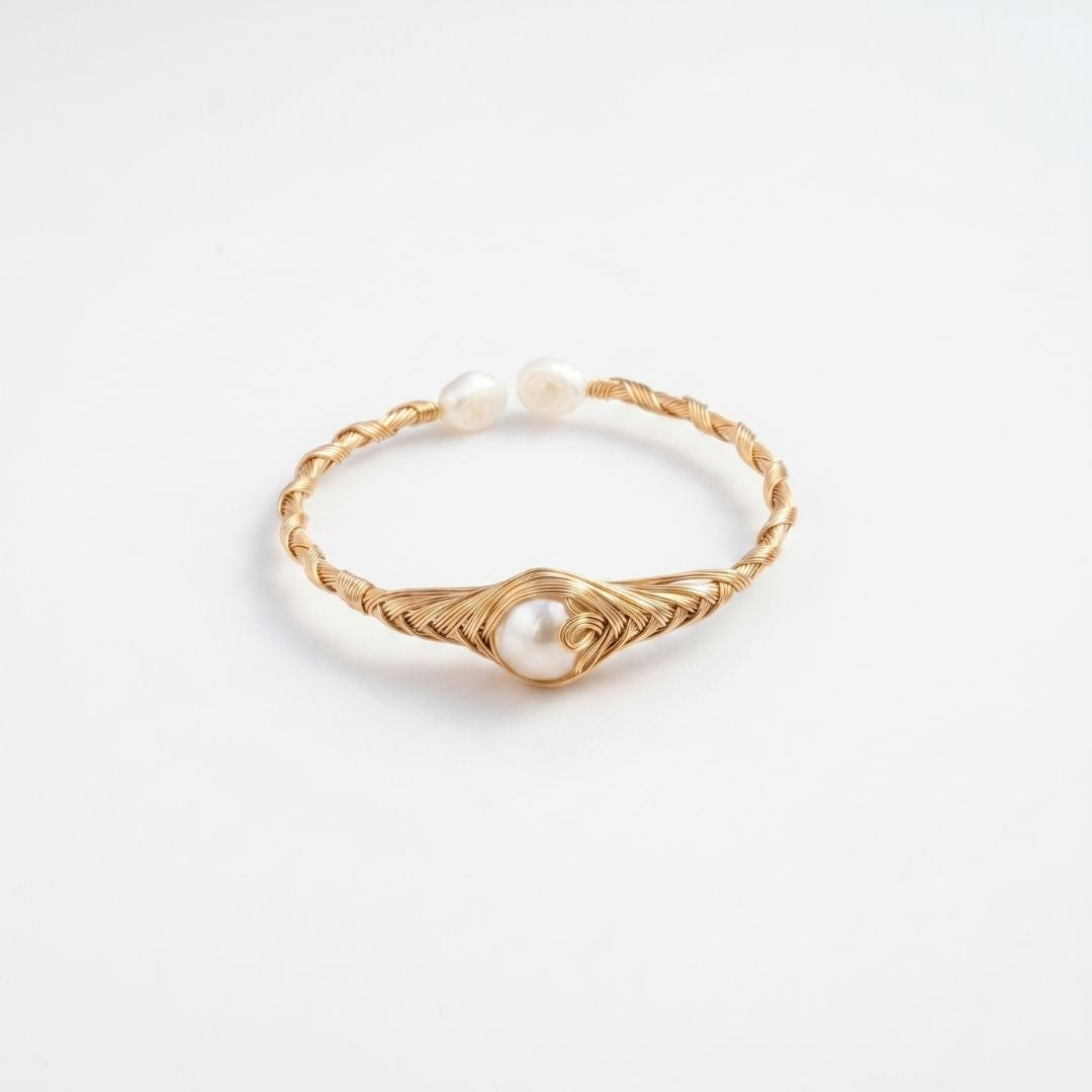 Elegant White Near-Round Freshwater Pearl Bracelet  Gold-Finish