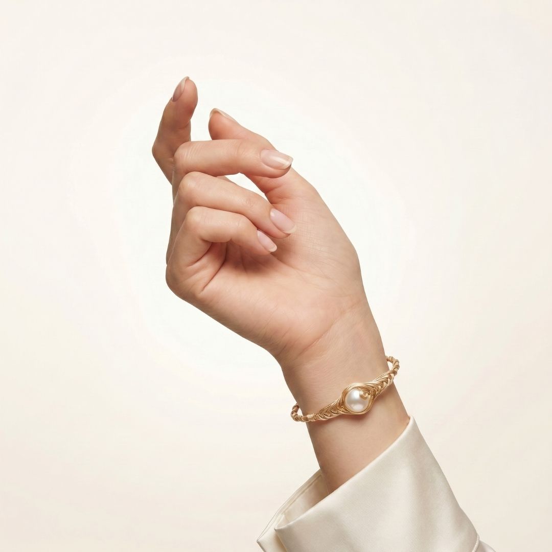 Elegant White Near-Round Freshwater Pearl Bracelet  Gold-Finish
