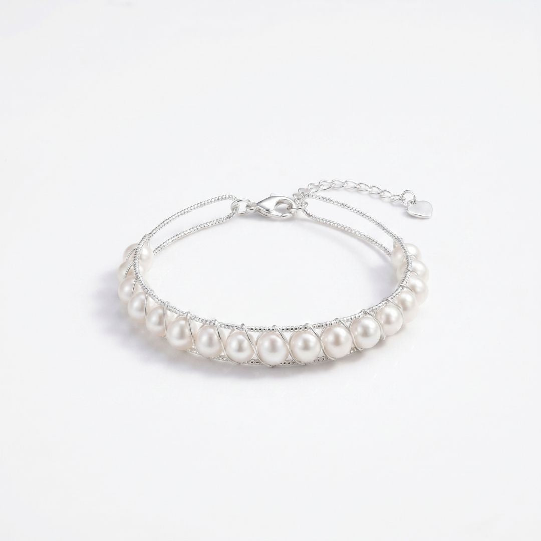 Freshwater Pearl Chain White Finish Bracelet