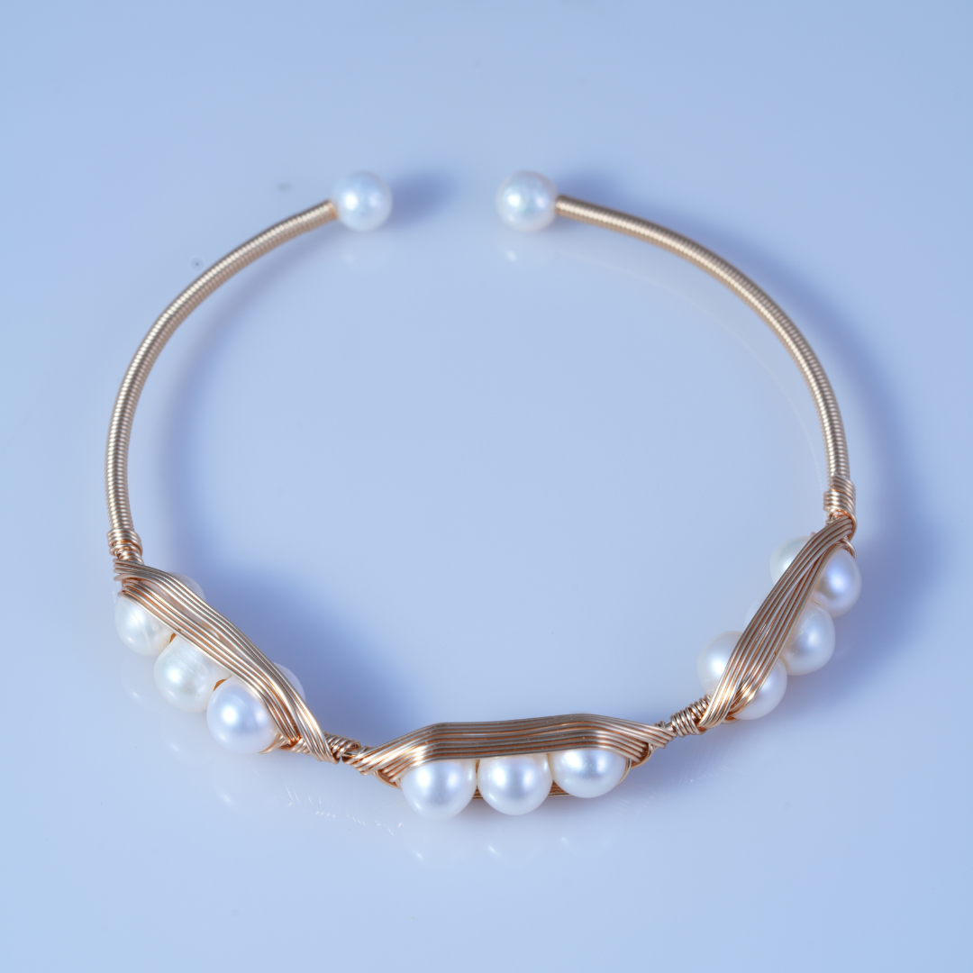 Freshwater Pearl Wire Gold Finish Bracelet