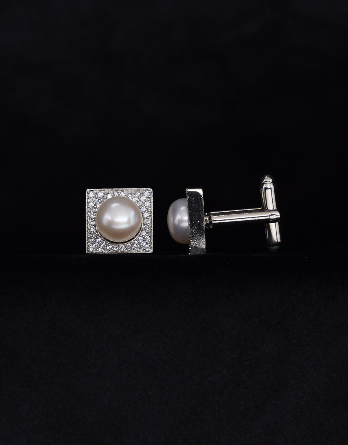 Freshwater Pearl Cufflinks with White Stones