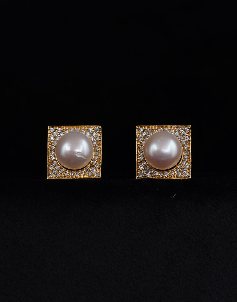 Freshwater Pearl Cufflinks with White Stones