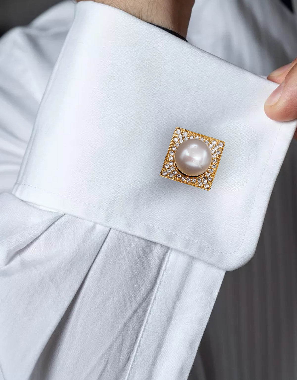 Freshwater Pearl Cufflinks with White Stones