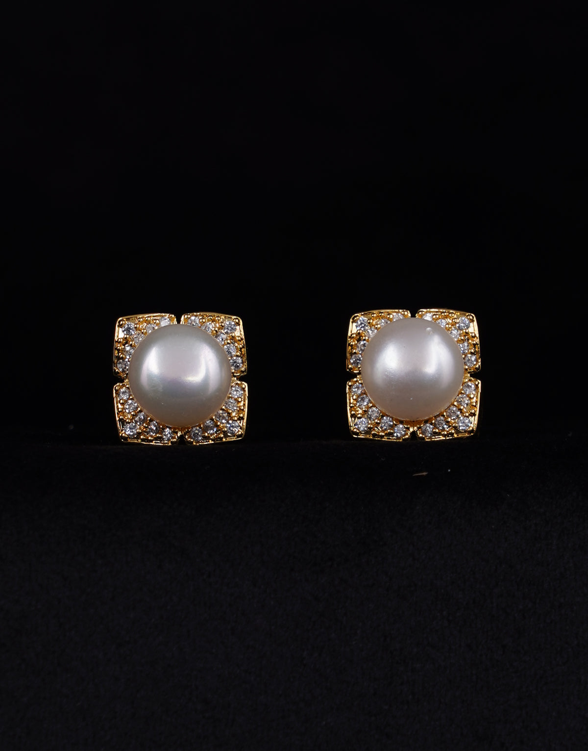 Men's Square Freshwater Pearl Cufflinks with White Stones