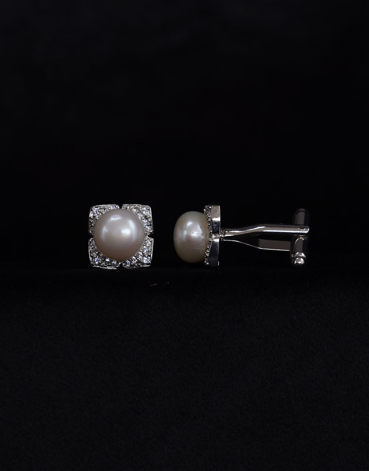 Men's Square Freshwater Pearl Cufflinks with White Stones