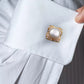 Men's Square Freshwater Pearl Cufflinks with White Stones