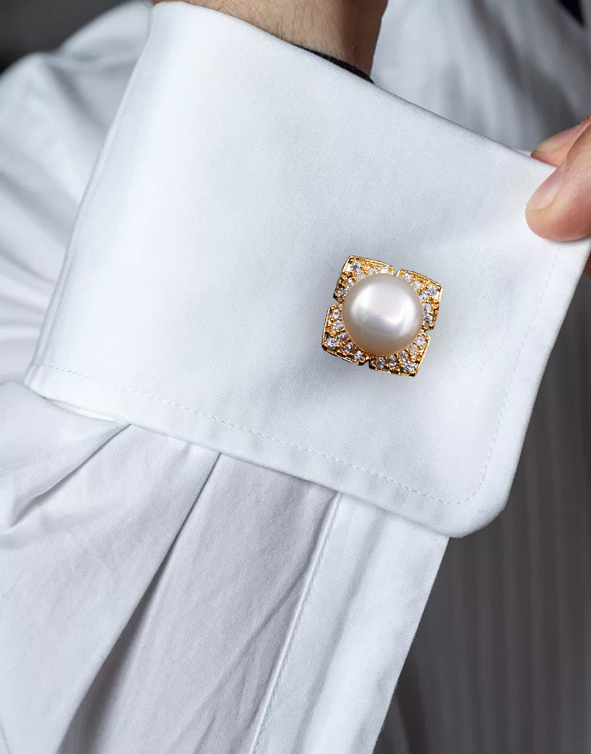 Men's Square Freshwater Pearl Cufflinks with White Stones