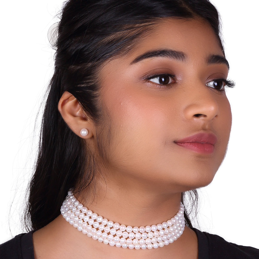 Beautiful Line Freshwater White Pearl Choker Necklace Set