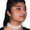 Beautiful 4 Line Freshwater White Pearl Choker Necklace Set