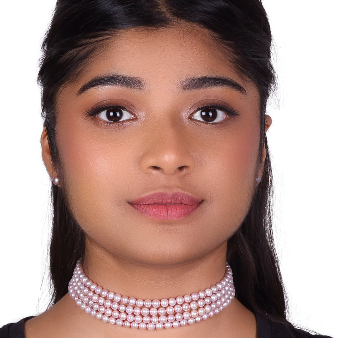 Beautiful 4 Line Freshwater Lavender Pearl Choker Necklace Set