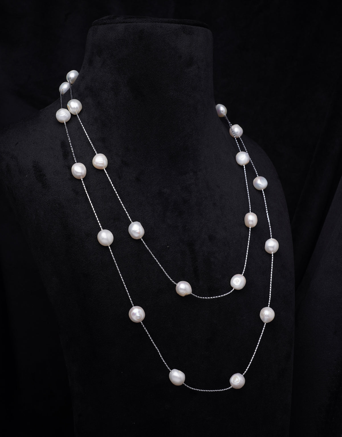 Long Single Line Two Style Freshwater Pearl String Necklace