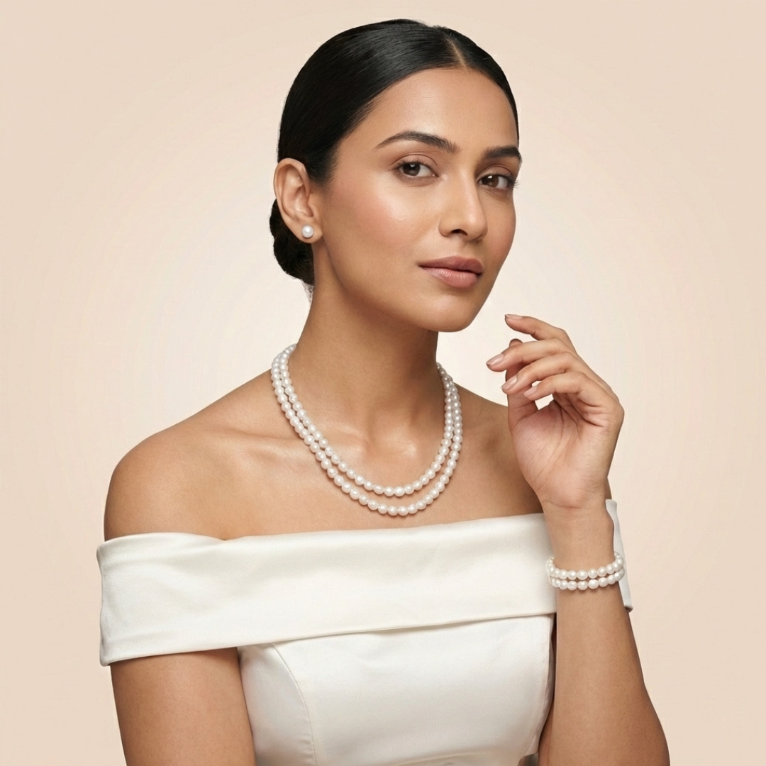 Freshwater Oval shape Pearl Set with Bracelet