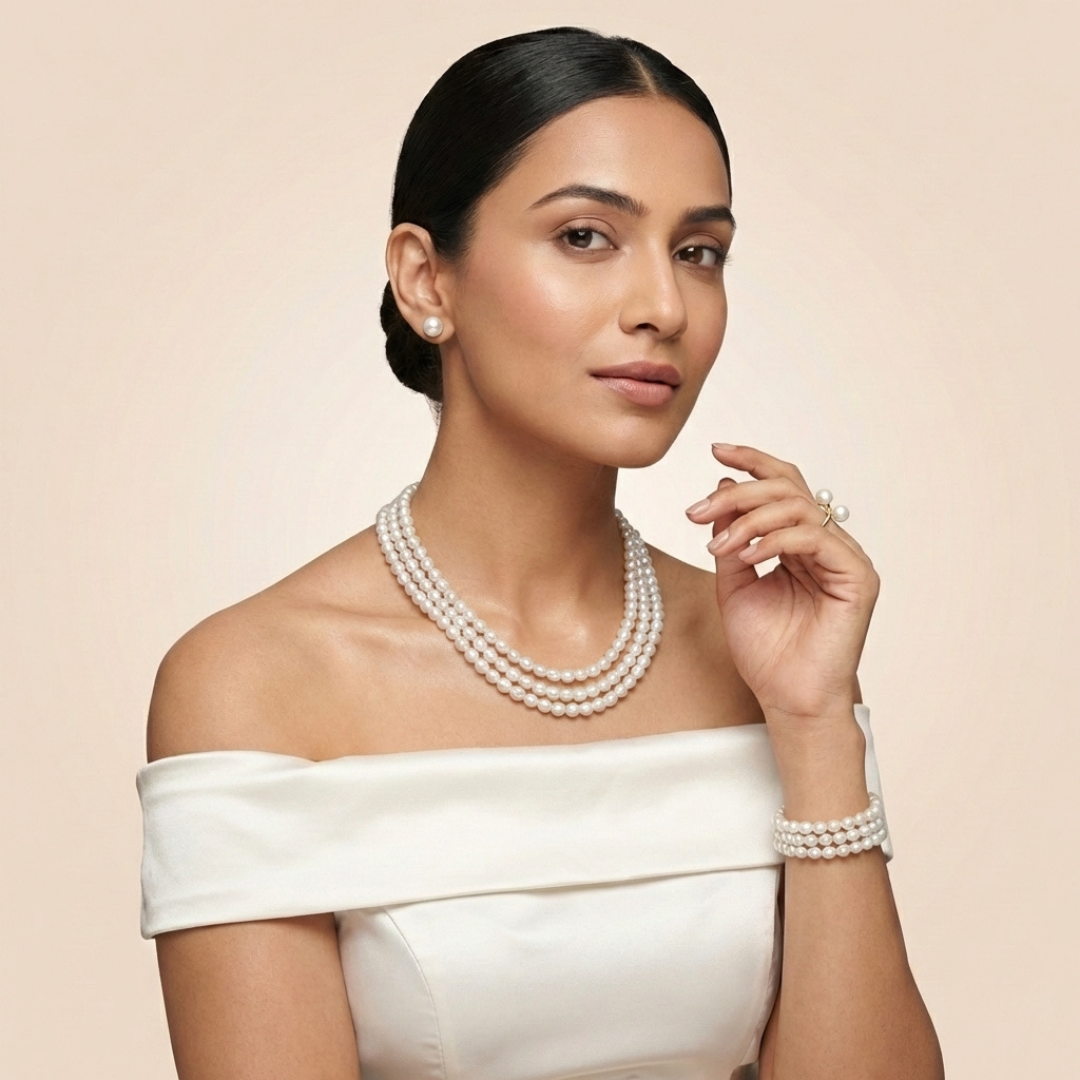 Freshwater Pearl Necklace Set with Bracelet, Earrings & Ring