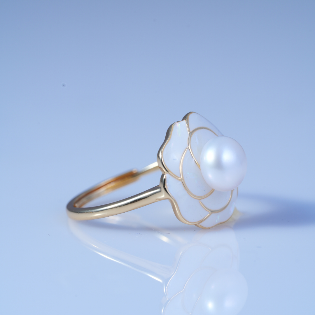 Timeless Pearl Flower Gold Finish Ring