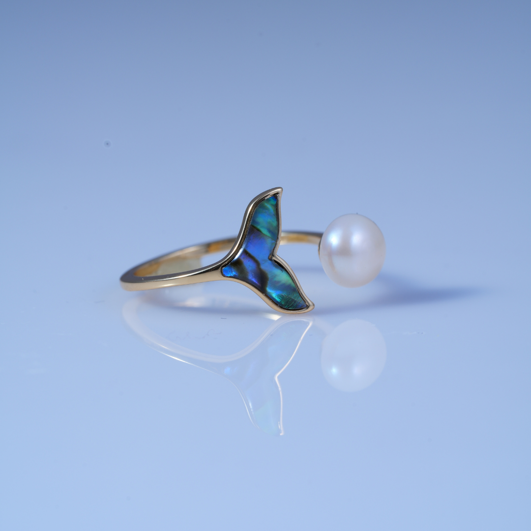 Enamel Blossom Gold Finish Pearl Ring