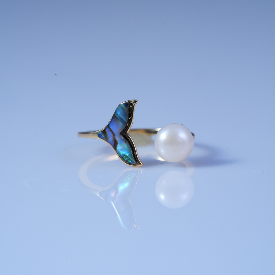 Enamel Blossom Gold Finish Pearl Ring