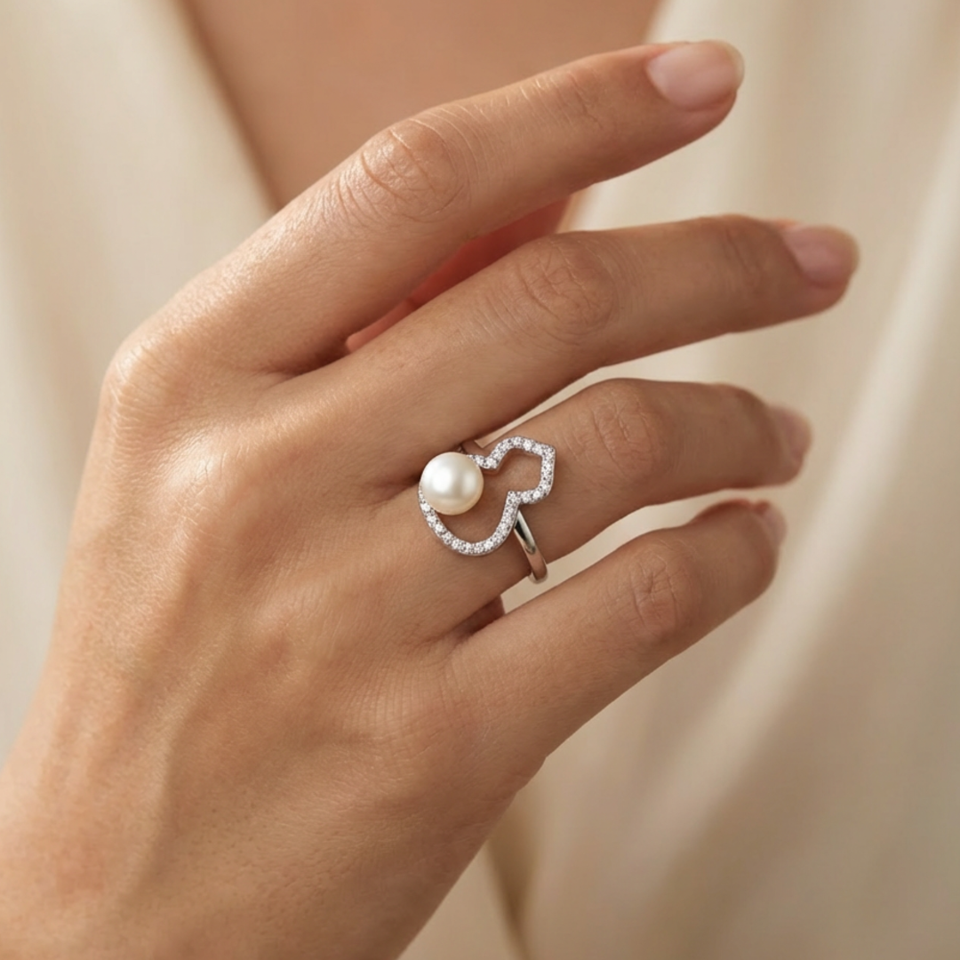 Classic Pearl White Finish CZ Ring