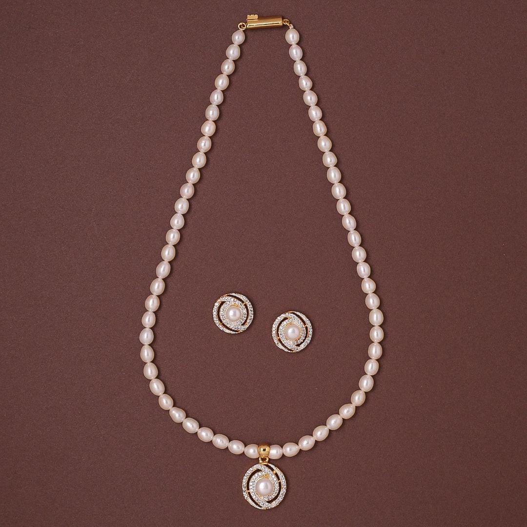 Freshwater Oval Shape Pearl Necklace and Earring Set