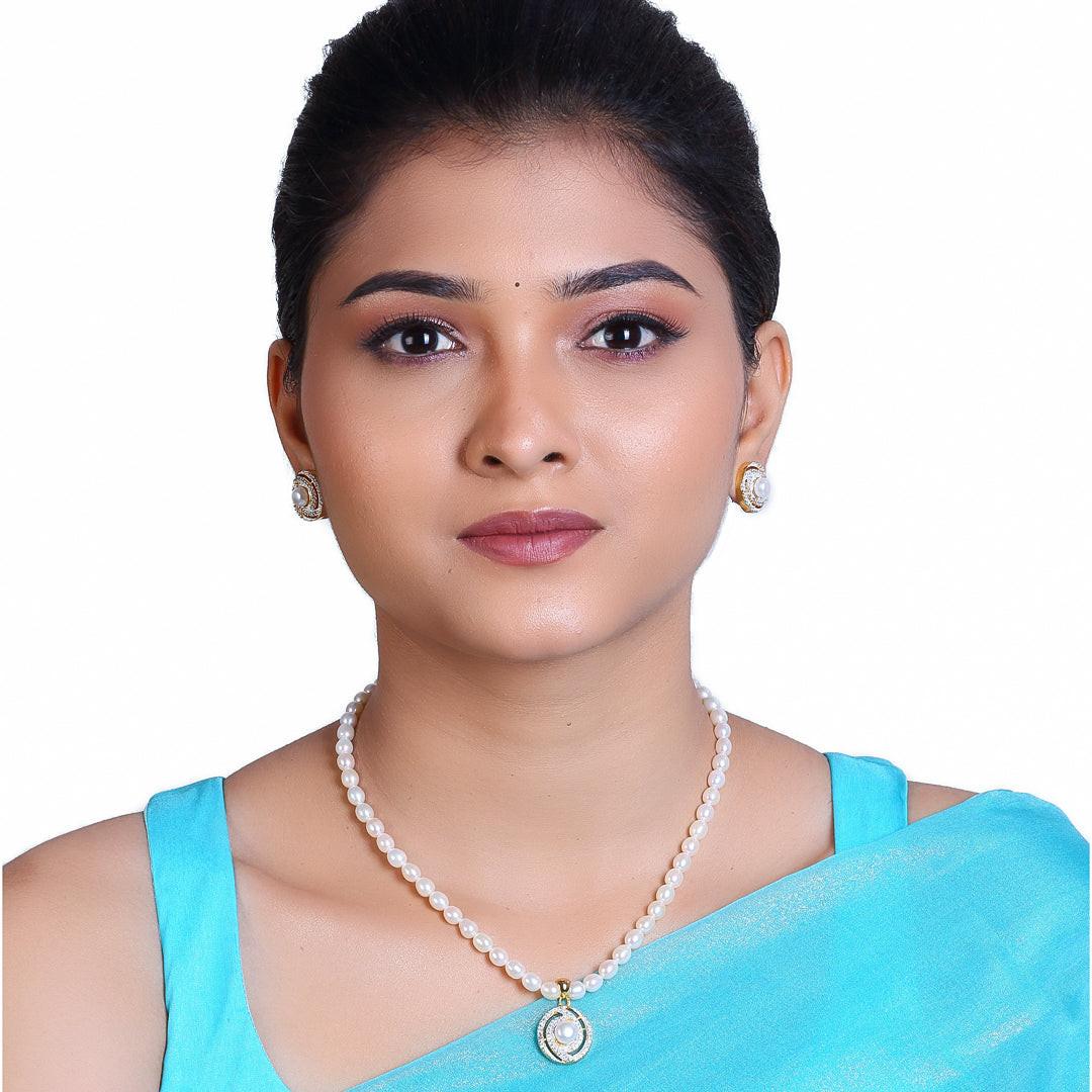 Freshwater Oval Shape Pearl Necklace and Earring Set