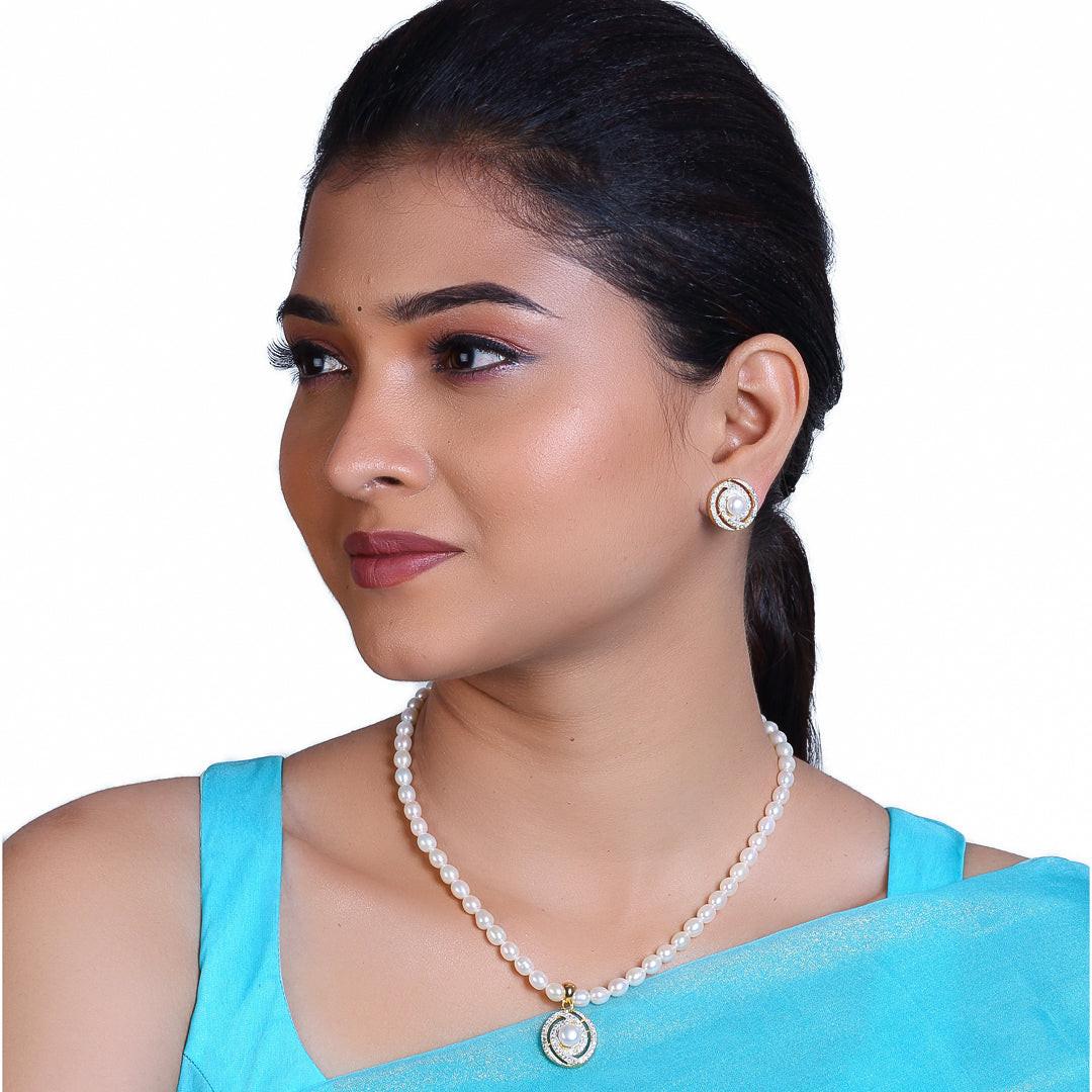 Freshwater Oval Shape Pearl Necklace and Earring Set