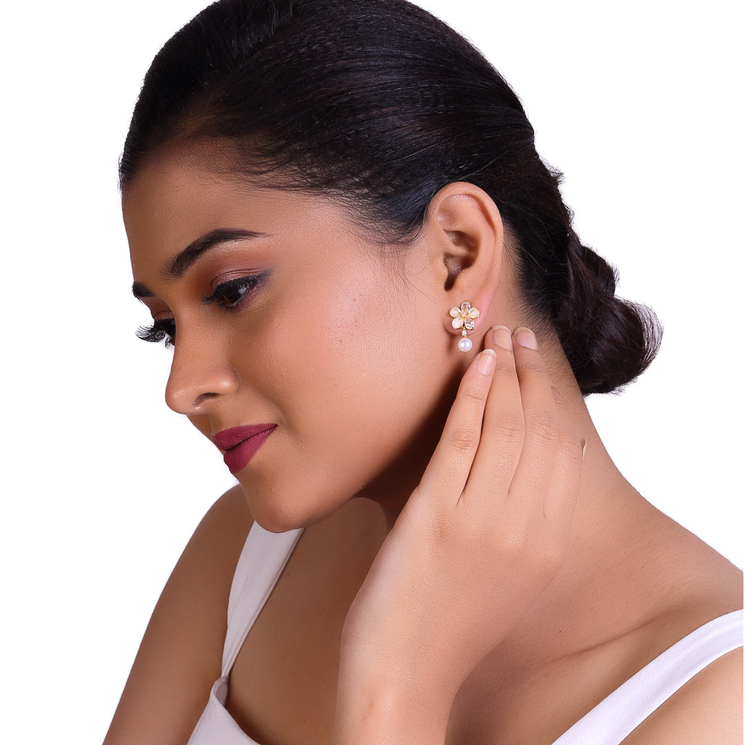 Grace Frame Pearl Earrings Freshwater White Pearls
