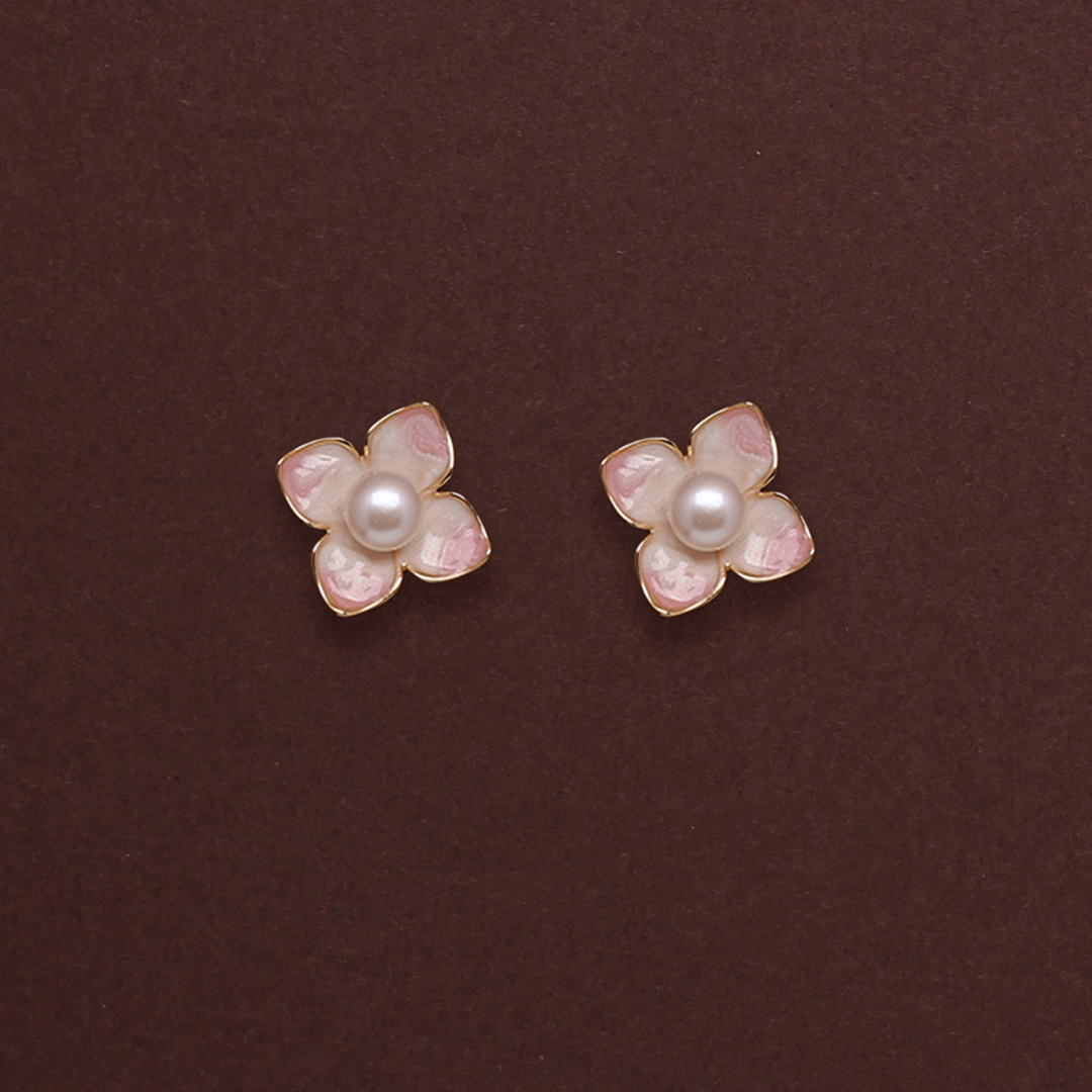 Pearl Petal Meena Studs Freshwater White Pearls