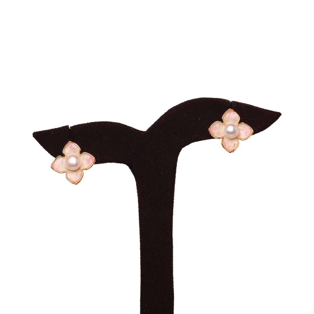 Pearl Petal Meena Studs Freshwater White Pearls