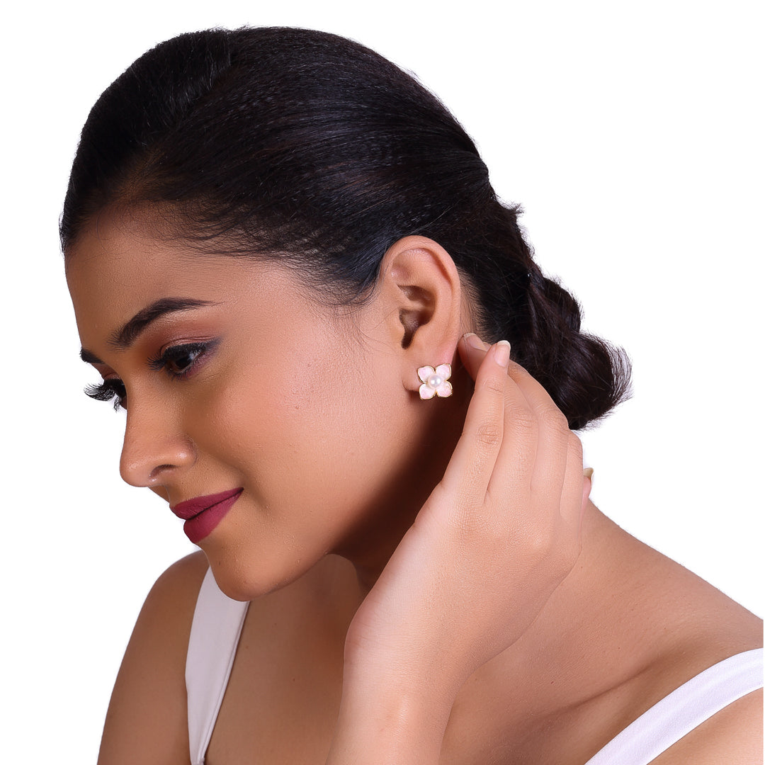 Pearl Petal Meena Studs Freshwater White Pearls