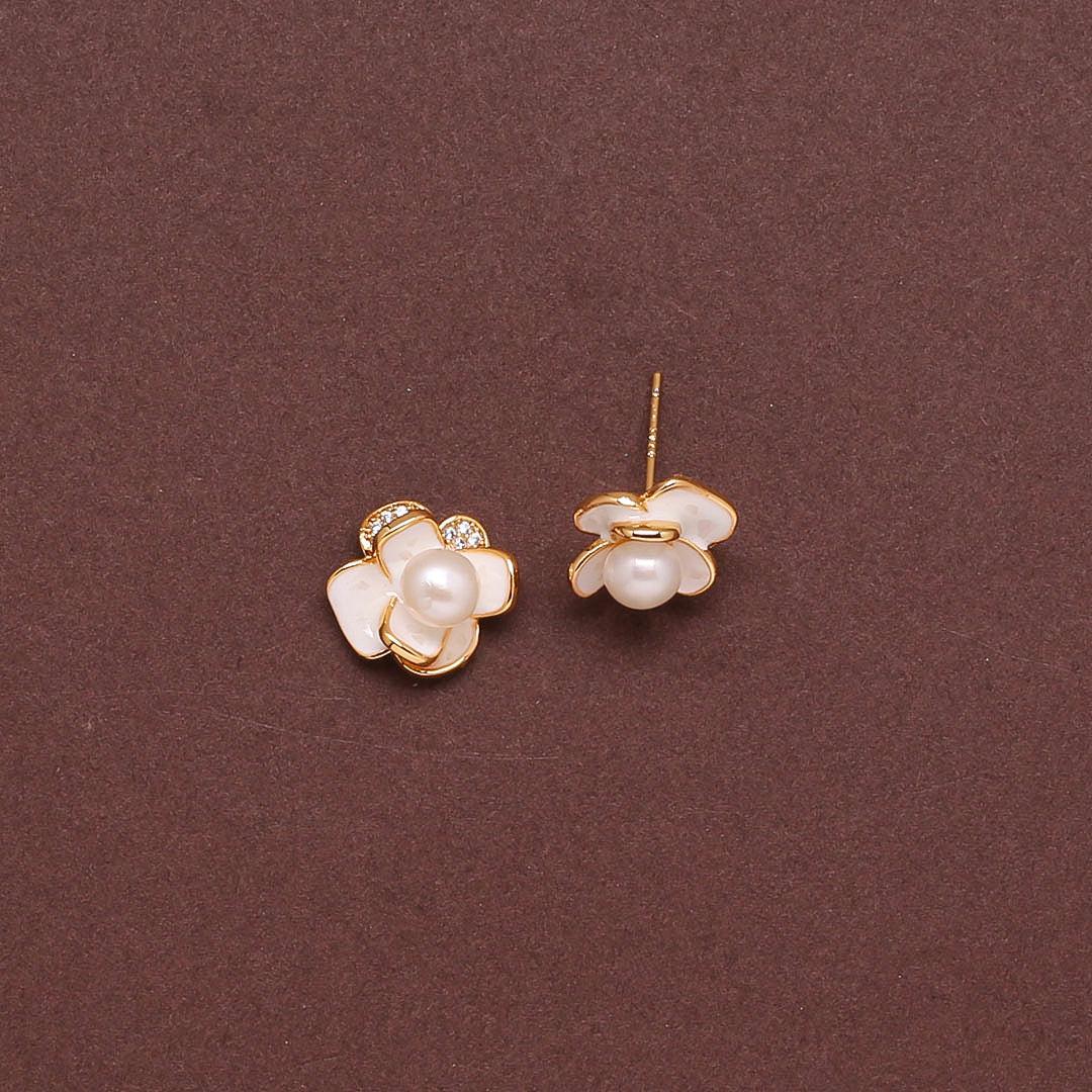 Pearled Lotus Studs Freshwater White Pearls