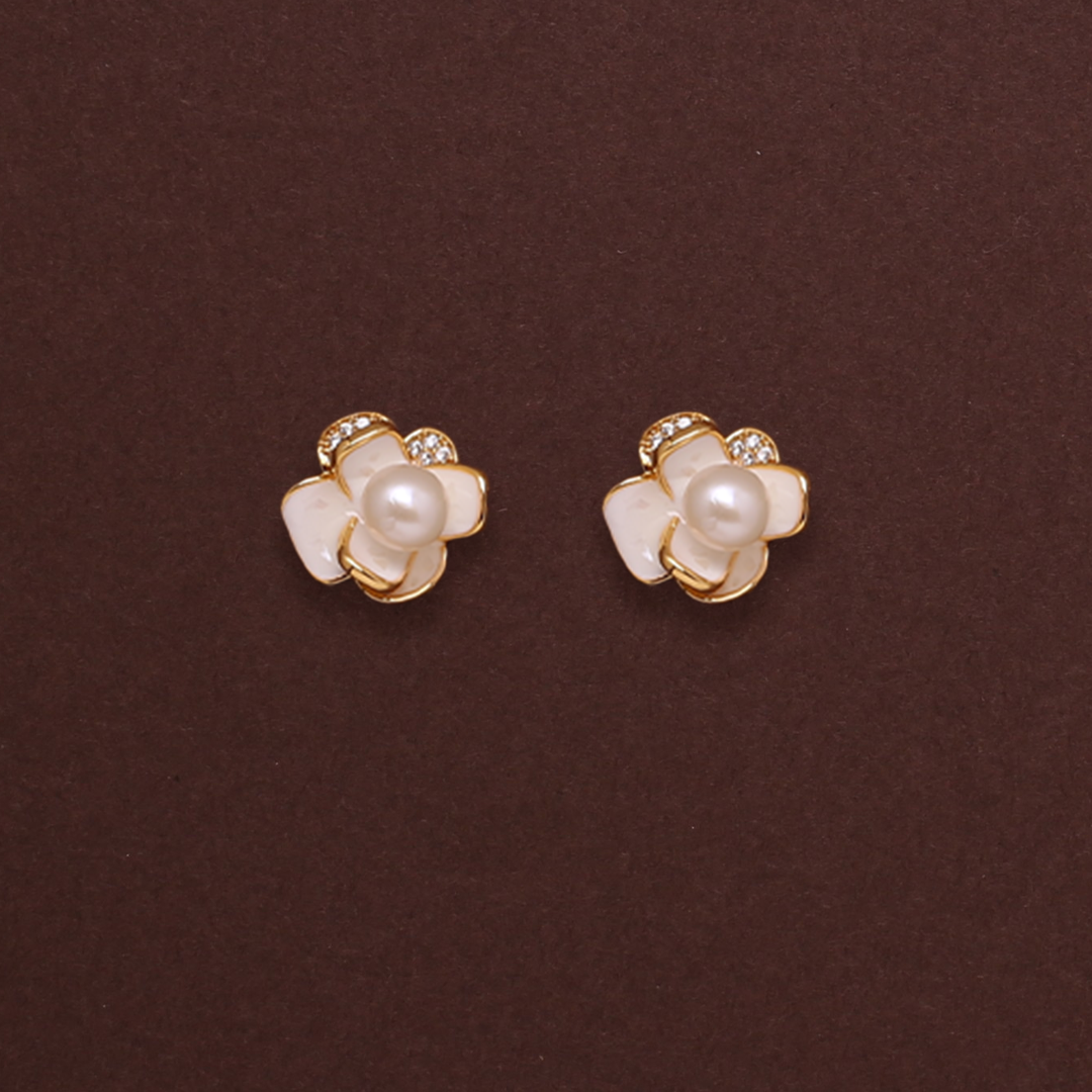 Pearled Lotus Studs Freshwater White Pearls