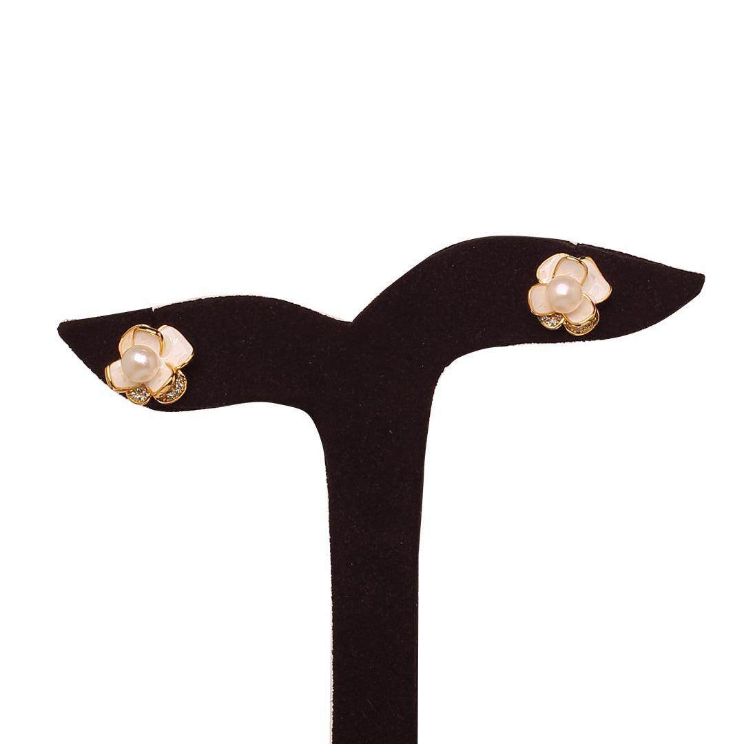 Pearled Lotus Studs Freshwater White Pearls