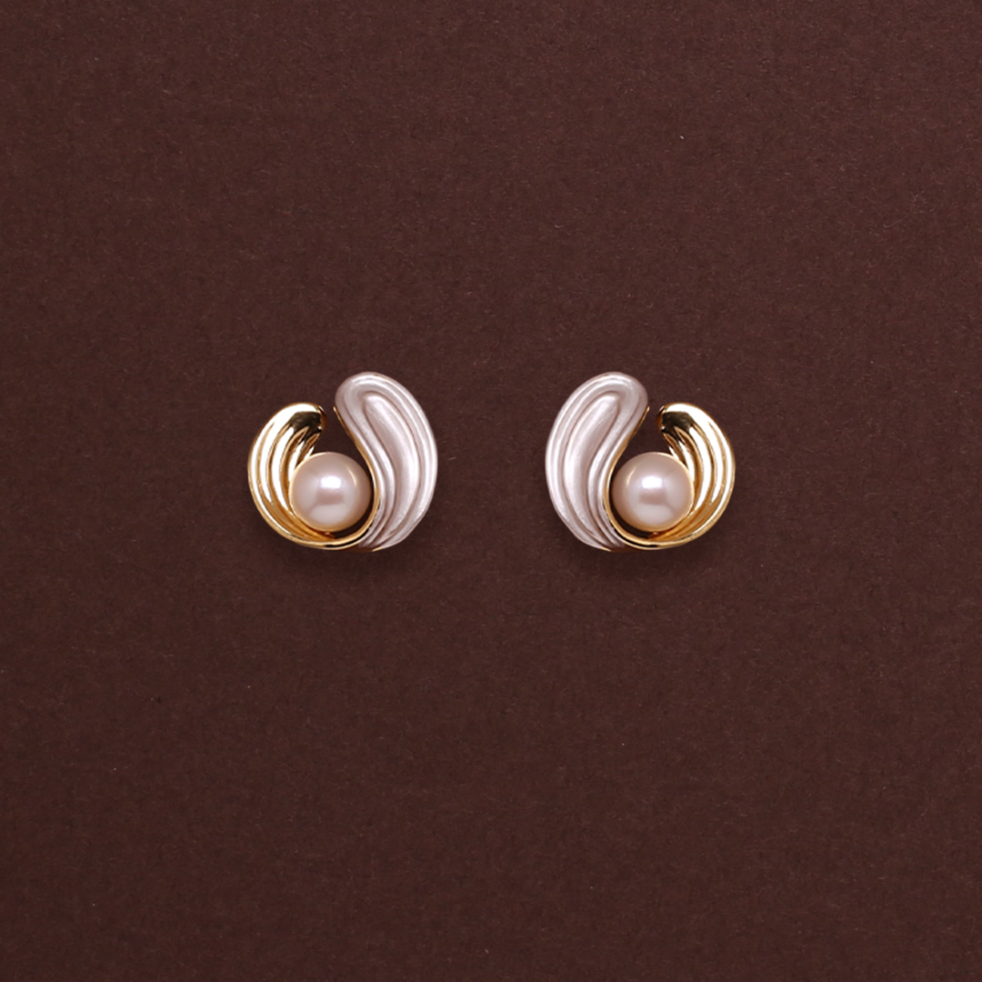Timeless Petal Studs Freshwater White Pearls