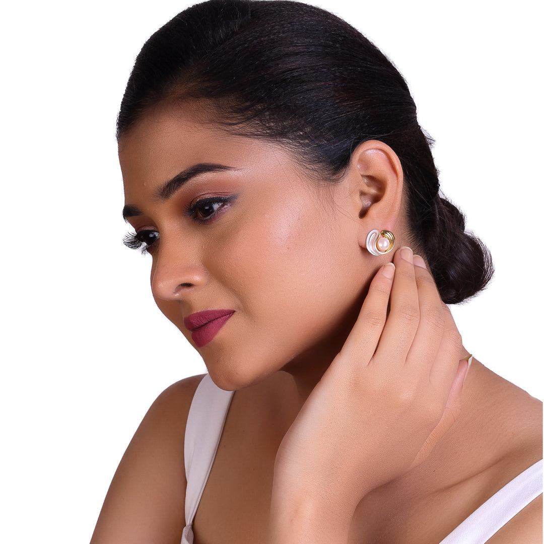 Timeless Petal Studs Freshwater White Pearls