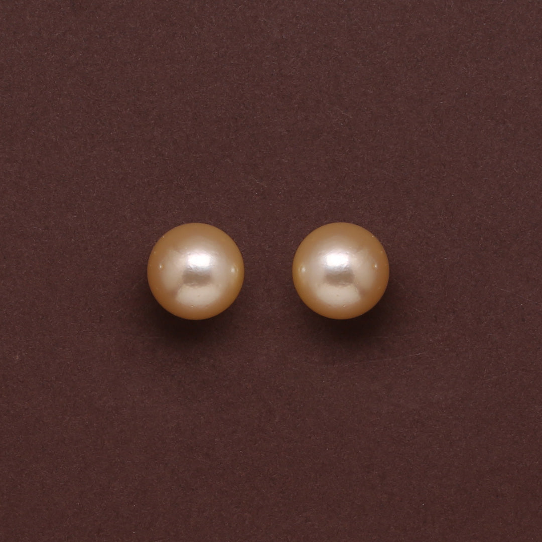 Natural-Color Golden South Sea Round Pearl Stud Earrings, 12.5-13.0mm