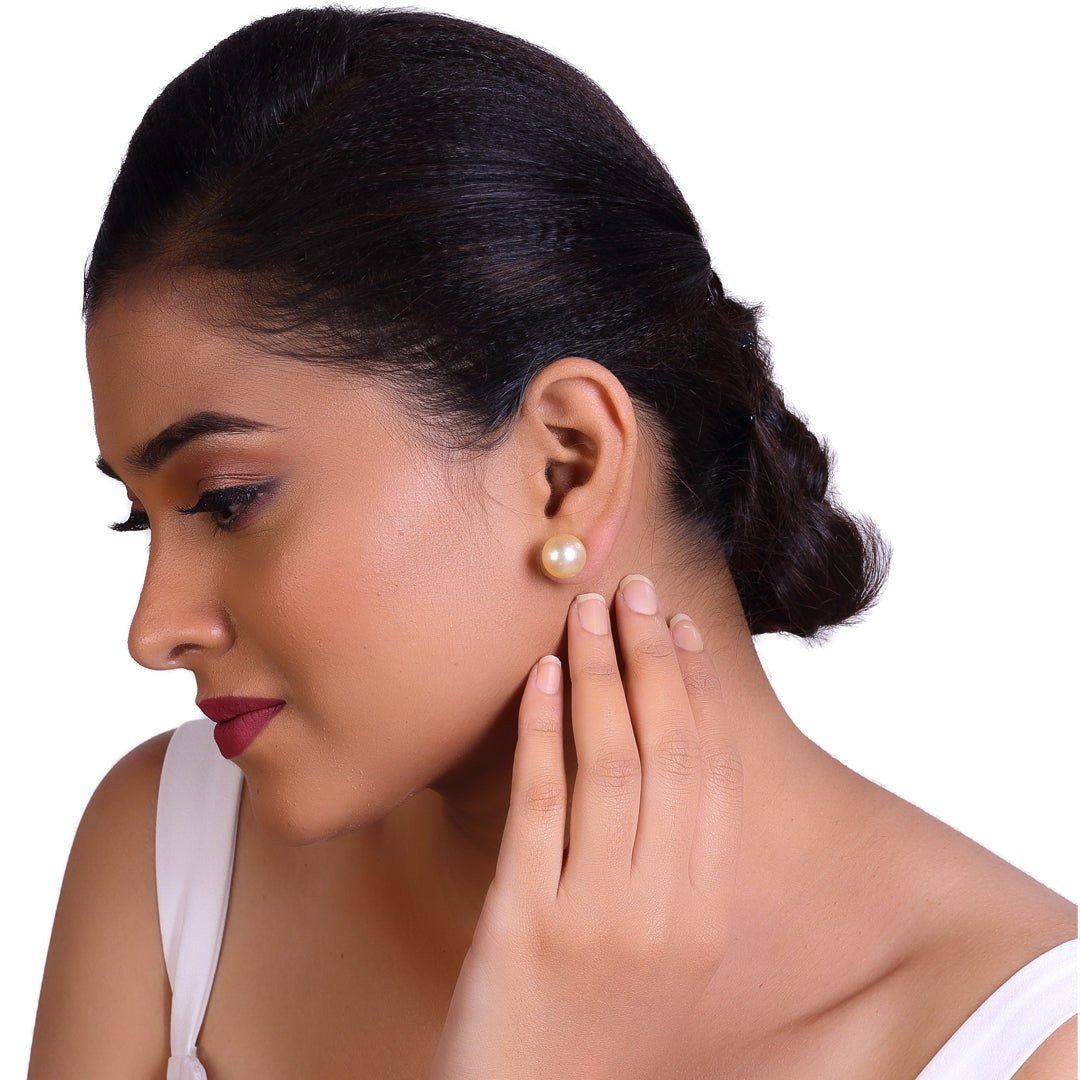 Natural-Color Golden South Sea Round Pearl Stud Earrings, 12.5-13.0mm