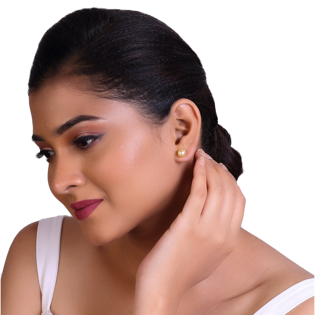 Natural-Color Golden South Sea Round Pearl Stud Earrings, 8.0-9.0mm