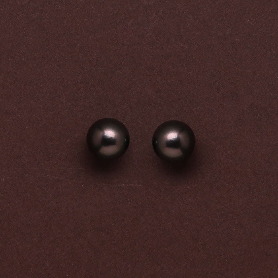Natural-Color Black Tahitian Pearl Stud Earrings, 10.0-11.0mm