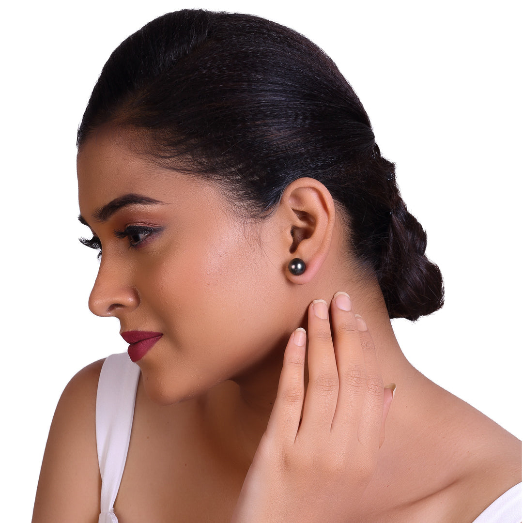 Natural-Color Black Tahitian Pearl Stud Earrings, 10.0-11.0mm