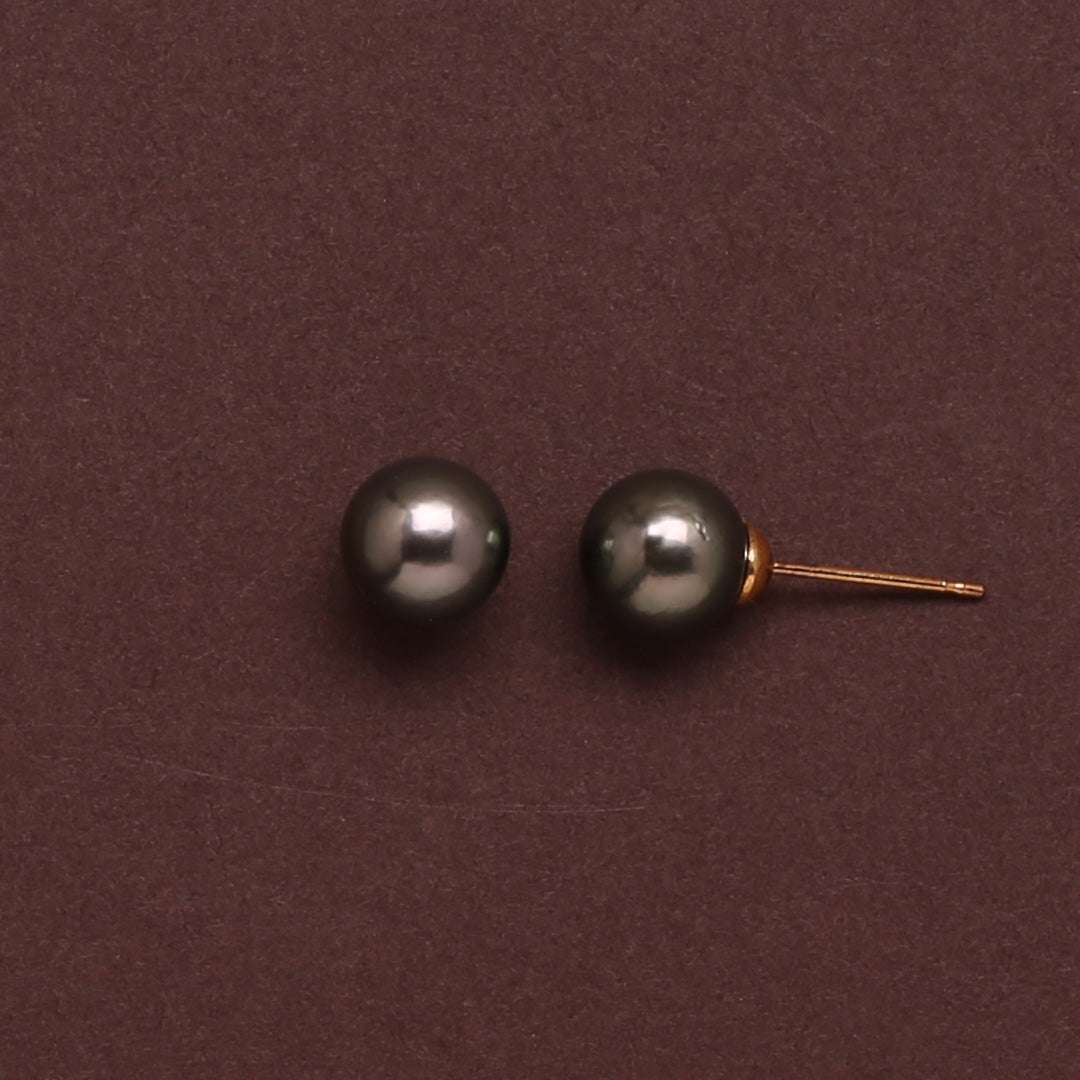 Natural-Color Black Tahitian Pearl Stud Earrings, 8.0-9.0mm
