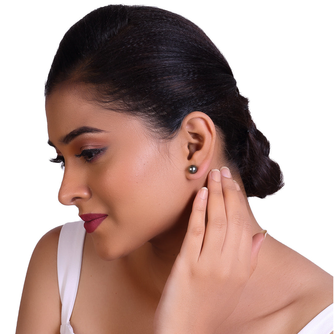 Natural-Color Black Tahitian Pearl Stud Earrings, 8.0-9.0mm