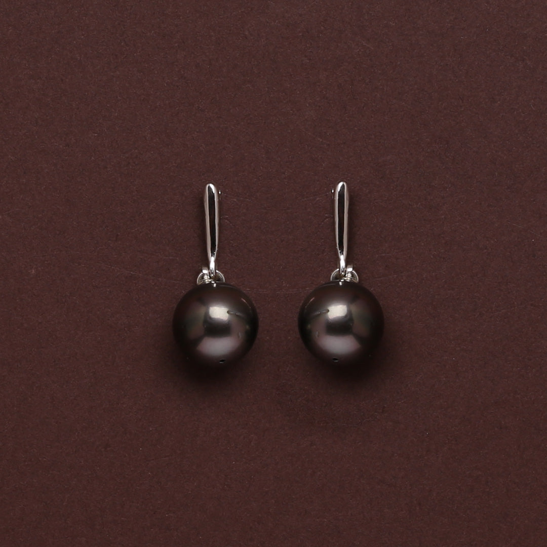 Natural-Color Black Tahitian Pearl Classic Dangle Earrings 11.0-12.0mm
