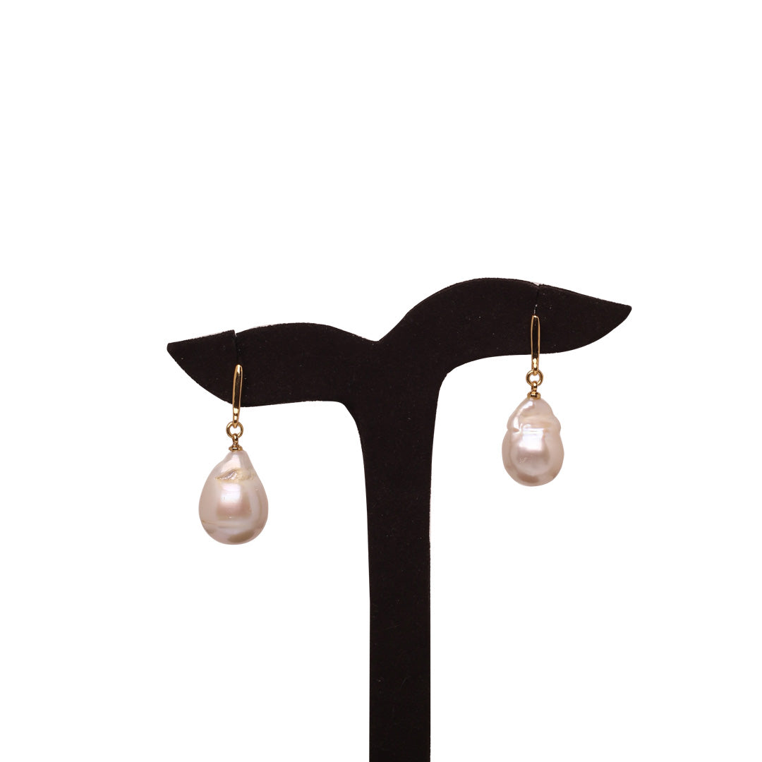 White Freshwater Baroque Pearl Classic Dangle Earrings 14.0-15.0mm